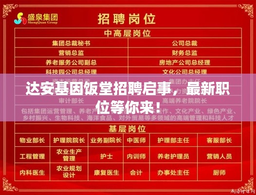 达安基因饭堂招聘启事，最新职位等你来！